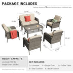 Patio Furniture Set (6 PCS Loveseat Chair Set / Beige Tan)