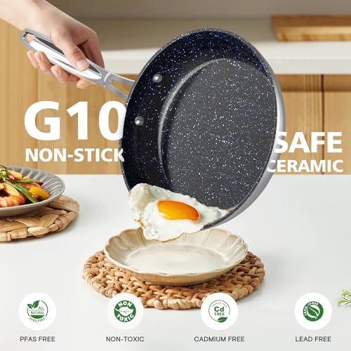 3-Piece 8”, 10”, 12” Forged Lightweight Frying Pan Set (3pc Fry Pan Set / Cozy Blue)