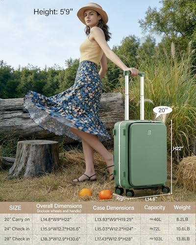 20 Inch Top Opening Carry On Luggage with Cup Holder and USB Ports (Forest Green / 20 Inch Pro)
