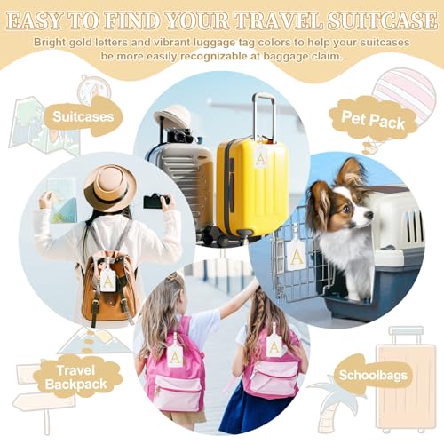Personalized Initial Luggage Tags for Suitcase TSA Approved (White Leather,glod Letter / A)