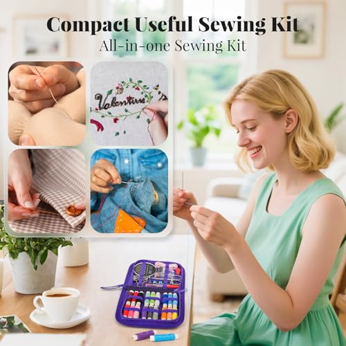 Sewing Kit Gifts for Kids Mom Grandma Adults Beginner Traveler (Purple / M)
