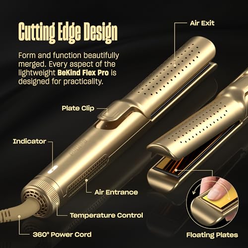 Hair Straightener and Curler 2 in 1 by BeKind Flex (Golden / 1 inch)