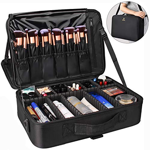 Makeup Case Large Makeup Bag Professional Train Case 16.5 inches Travel Cosmetic Organizer Brush Holder Waterproof Makeup Artist Storage Box (Large / Black)