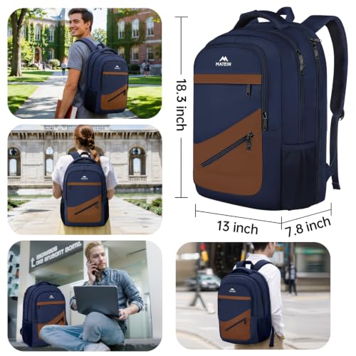 Travel Backpack for Men with Anti Theft Pocket (Dark Blue Brown / 17 Inch)