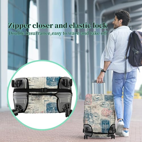 Luggage Cover Suitcase Protector Plus 1 Luggage Tag (Retro Drity Stamp / S)