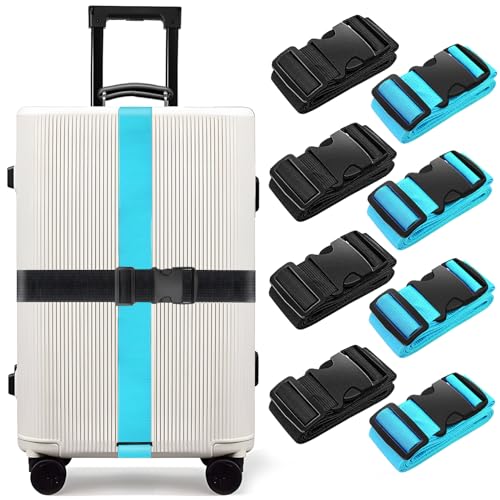 Luggage Straps for Suitcases (Black+Blue / 8Pcs)