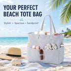 Beach Bag Waterproof Sandproof Women Beach Tote Pool Bag with Zipper for Gym Grocery Travel with Wet Pocket (Light Gray White)