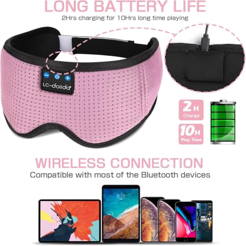 Sleep Mask with Bluetooth Headphones (Dark Pink)