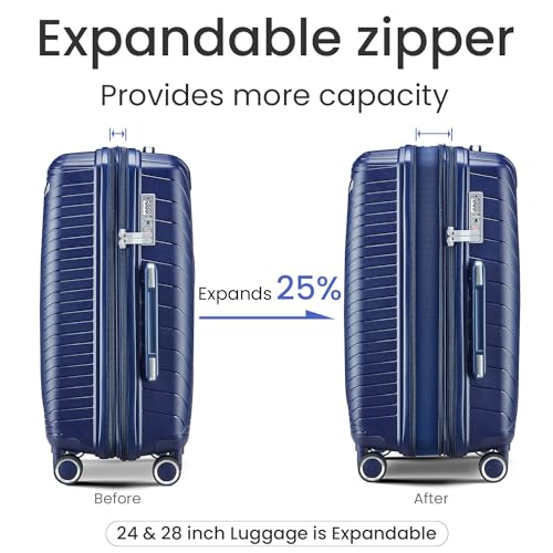 4 Piece Expandable Hardshell Pink Luggage Sets with Spinner Wheels (B#Navy Blue / 4 Piece Set)