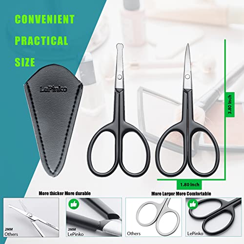 Facial Hair Small Grooming Scissors For Men Women (2PCS - With Cover / Black)