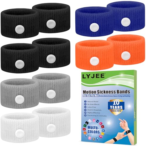 Motion Sickness Bracelets for Adults (Black,blue,grey,orange,white / 6 Pair (Pack of 1))