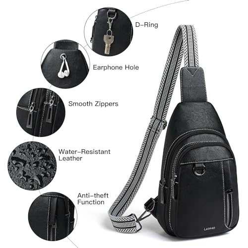 7L Sling Bag for Women Men Leather Small Sling Backpack Daypack Anti Theft Fanny Pack Crossbody Purse Travel (Regular Size-black)