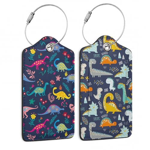 Set of 2 Luggage Tags for Suitcases (Cute Cartoon Dinosaur)