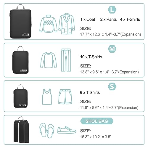 Compression Packing Cubes for Travel (04 Black / 5-Piece Set)