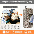 Laundry Backpack Portable Travel Laundry Bags with Straps and Mesh Pocket (Leopard Print / 2 Pack)