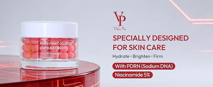 VP PDRN Pink Collagen Capsule Cream – Hydrating Face Moisturizer with Niacinamide, Lightweight Capsule Cream for Radiant, Smooth & Even-Looking Skin, 50g