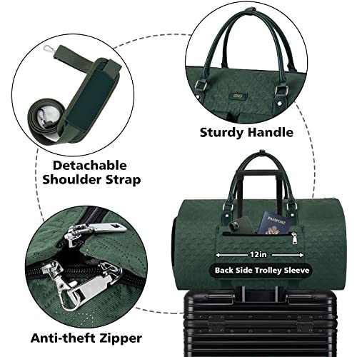 Garment Bag for Travel With Toiletry Bag Convertible Carry On Weekender Bag Large Travel Duffel Bags for Women 2 in 1 Hanging Suitcase Suit Travel Bags for Women & Men 3pcs Set (H-green)