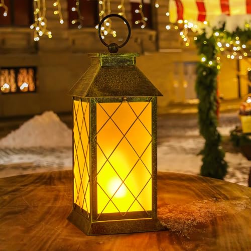 18" Solar Lanterns Outdoor Waterproof Flickering Flame Patina (Antique Patina)