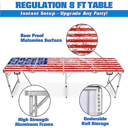 8 Foot Portable Beer Pong (8-Feet / American Flag)