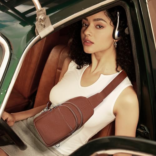 Brown Real Leather Small Crossbody Bags for Women Anti (Cognac Brown)