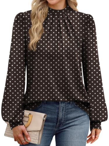 Long Sleeve Shirts for Women Fall Outfits for Women 2026 Business Casual Tops Blouses Dressy Casual Early Fall Fashion Clothing School Outfits for Teachers Work Clothes Trendy (04 - Brown Polka Dot / XX-Large)
