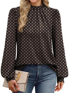 Long Sleeve Shirts for Women Fall Outfits for Women 2026 Business Casual Tops Blouses Dressy Casual Early Fall Fashion Clothing School Outfits for Teachers Work Clothes Trendy (04 - Brown Polka Dot / Medium)