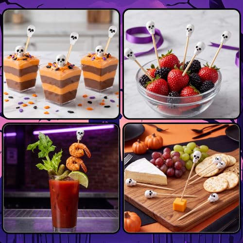 100 Pcs Halloween Toothpicks Skull Head Cocktail Picks Bamboo Skewer (Skull Head)