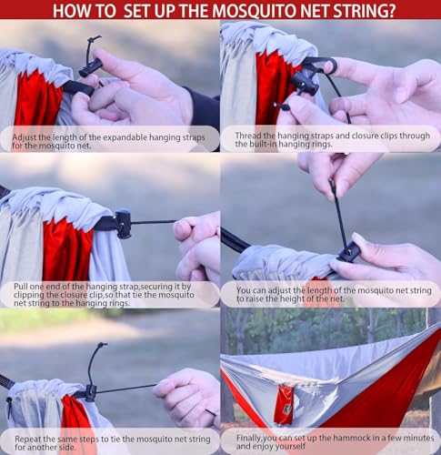 Camping Hammock with Mosquito Net (Black&red / X-Large)