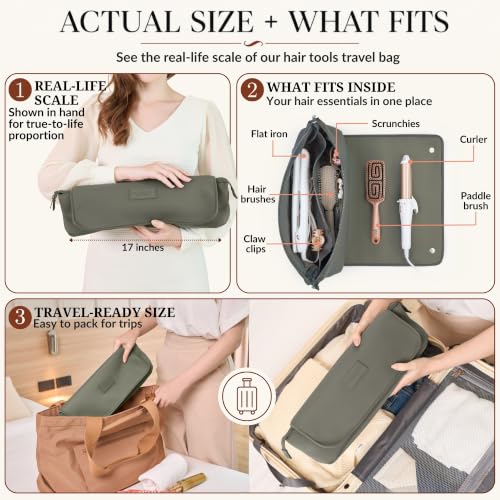 Hair Tools Travel Bag and Heat Resistant Mat 17" (Olive)