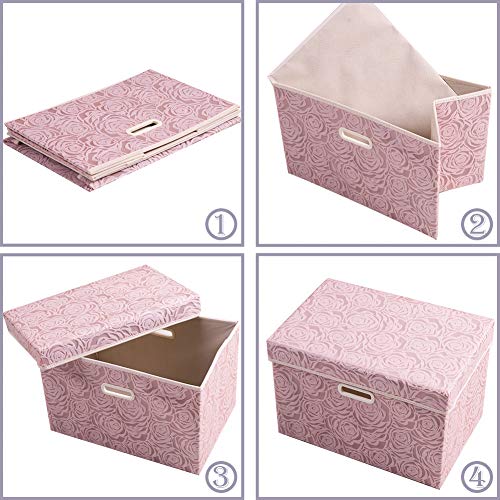 Larger Collapsible Storage Bin with Lid [1 (Pink / Large(1-Pack))
