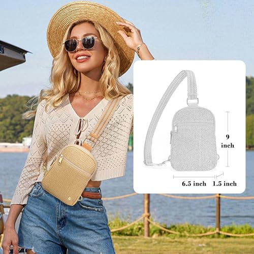 Faux Straw Crossbody Bags for Women Small RFID Summer Sling Bag (Dessert Khaki)