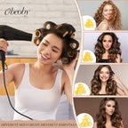 4 Sizes Hair Rollers Curlers Set with Clips for Women Girls (Yellow)