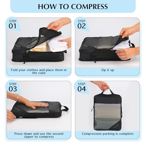 Compression Packing Cubes for Travel (10 Mesh/Black / 10 Set)