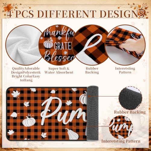 10 Pcs Fall Pumpkin Kitchen Decor Set Kitchen Towels Pot Holders Oven Mitts and Rugs Set Thanksgiving Towels for Baking Cooking BBQ Autumn Home (White, Orange / Checkered Pumpkin)