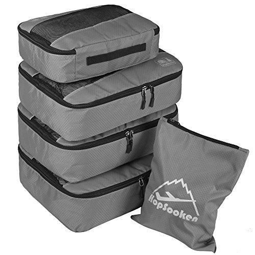 5pc Packing Cubes Set Large Travel Luggage Organizer 4 Cubes 1 Laundry Pouch Bag (Gray)