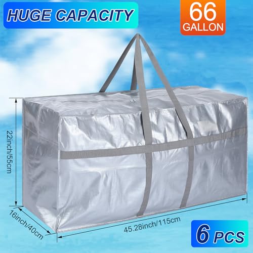 6 Pcs 66 Gallon Extra Large Moving Bags Heavy Duty Storage Bag (66 Gallon / Silver)