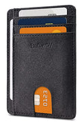 Slim Minimalist Front Pocket RFID Blocking Leather Wallets for Men and Women (Small / At Sahara Carbon Black)