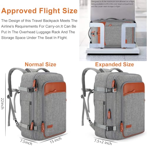 22" Expandable Carry On Travel Backpack With 4 Packing Cubes (Grey / 22 inches)