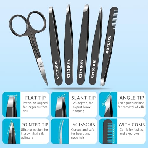 Tweezers Set for Men 9 Pcs Nail Clipper Kit with Case for Grooming (B-black)