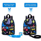 Toddler Backpack Leash with Anti Lost Wrist Link (Black/Dino, Blue Link)