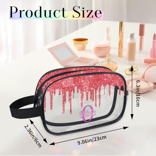 Custom Clear Travel Cosmetic Bag with Name (Red)