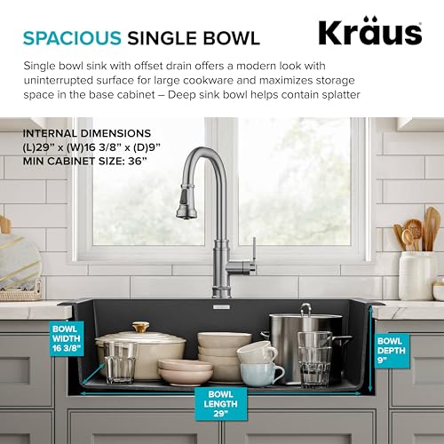 Black 33 in Single Bowl Drop In Granite Kitchen Sink KGD (Single Bowl Drop In Sink / Black)