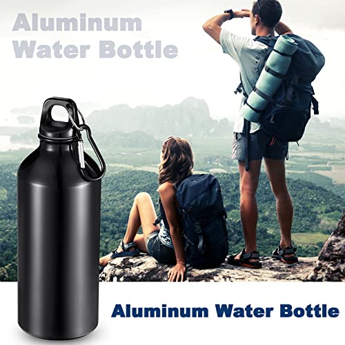 10 Pcs Aluminum Water Bottle 20 oz Reusable Bottles Lightweight Leak Proof Aluminum Sports Travel Bottles with Twist Cap Buckle for Gym (Black)