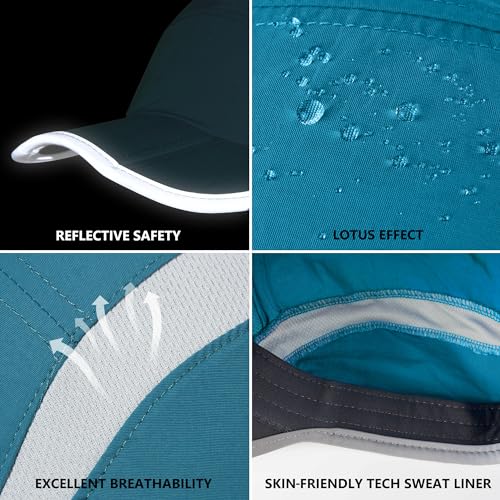 Baseball Cap Nylon Running Cap Outdoor Sports Hat for Men Women Adjustable Quick Drying Reflective Foldable UPF50+ Breath Mesh Water Repellency Race Performance Lightweight Peacock Blue (6 7/8-7 1/2 / Peacock Blue)