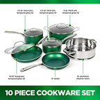 Diamond Granite Stone Classic Emerald Pots and Pans Set with Ultra Nonstick Durable Mineral & Diamond Tripple Coated Surface (Emerald Green)