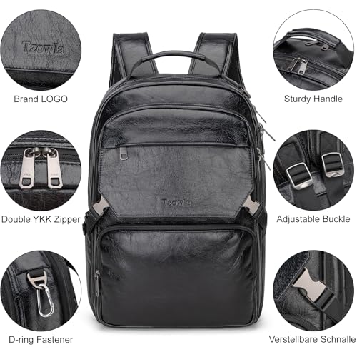 Full Grain Genuine Leather Laptop Backpack for Men and Women (W-black)