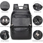 Full Grain Genuine Leather Laptop Backpack for Men and Women (W-black)