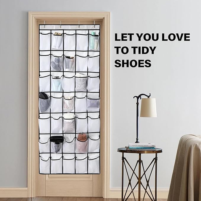 Over the Door Shoe Organizer, 24 Large Breathable Mesh Pockets, Hanging Storage - Image 7