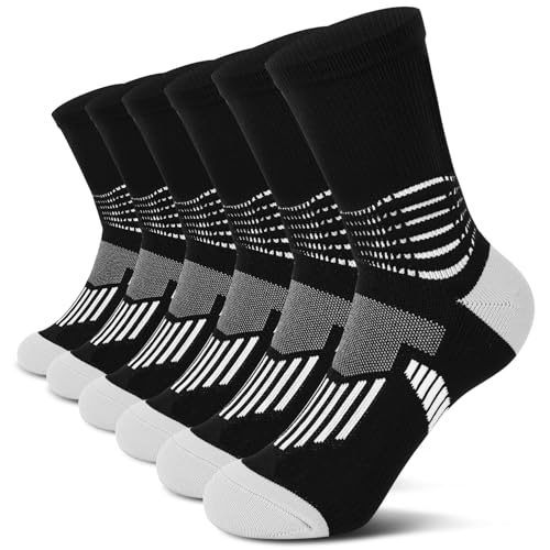 Crew Compression Socks Athletic Running Socks for Men Women Plantar Fasciitis Relief 3 Pairs (Large / Black(stripe 3 Pairs))