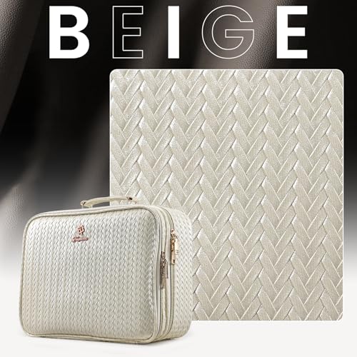 Makeup Bag with LED Lighted Mirror 12.2 IN Cosmetic Train Case Double Layer Makeup Case Adjustable Brightness in 3 Colors Cosmetic Organizer Artist Storage with Brush Holder Vanity Beige (12.2 Inch Beige / 0-Double Layer)